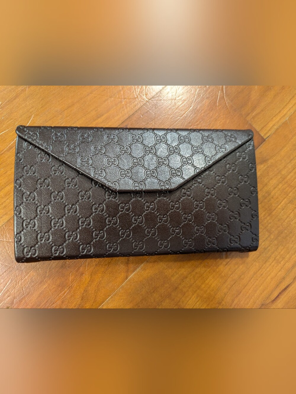 Gucci Brown Embossed GG Leather Sunglasses Envelope Case NWOT